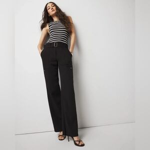 WHBM Belted Utility Wide Leg Pants Black Size 8R